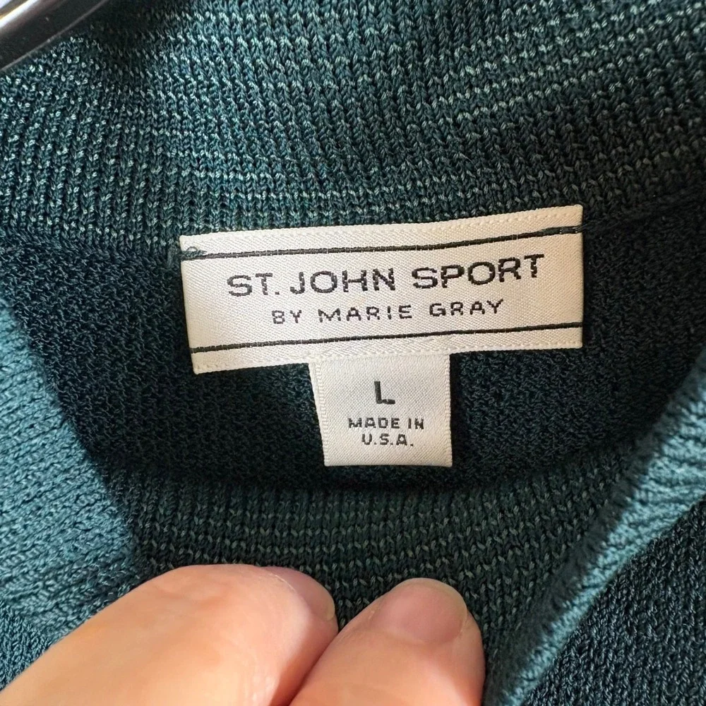 Vtg St. John Collection Skirt Suit 16 Green 3pc Knit Designer Quiet Luxury